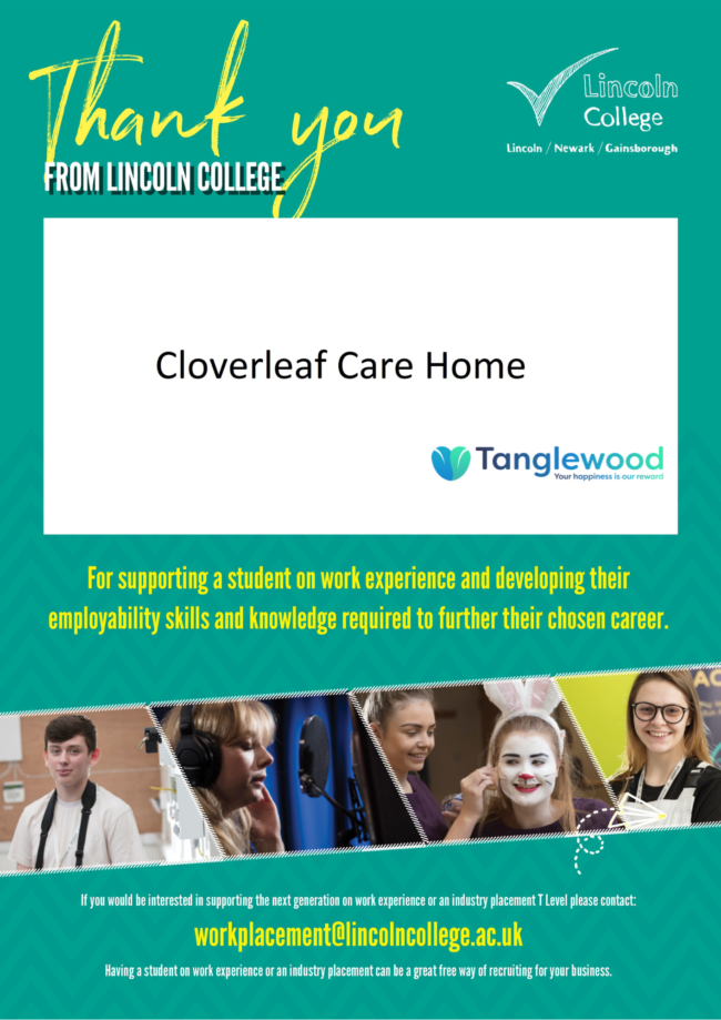 Cloverleaf Care Home supports Lincoln College students